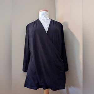 White House Black Market Long Sleeve Wrap Ruched Top Blouse Silver NWT XL